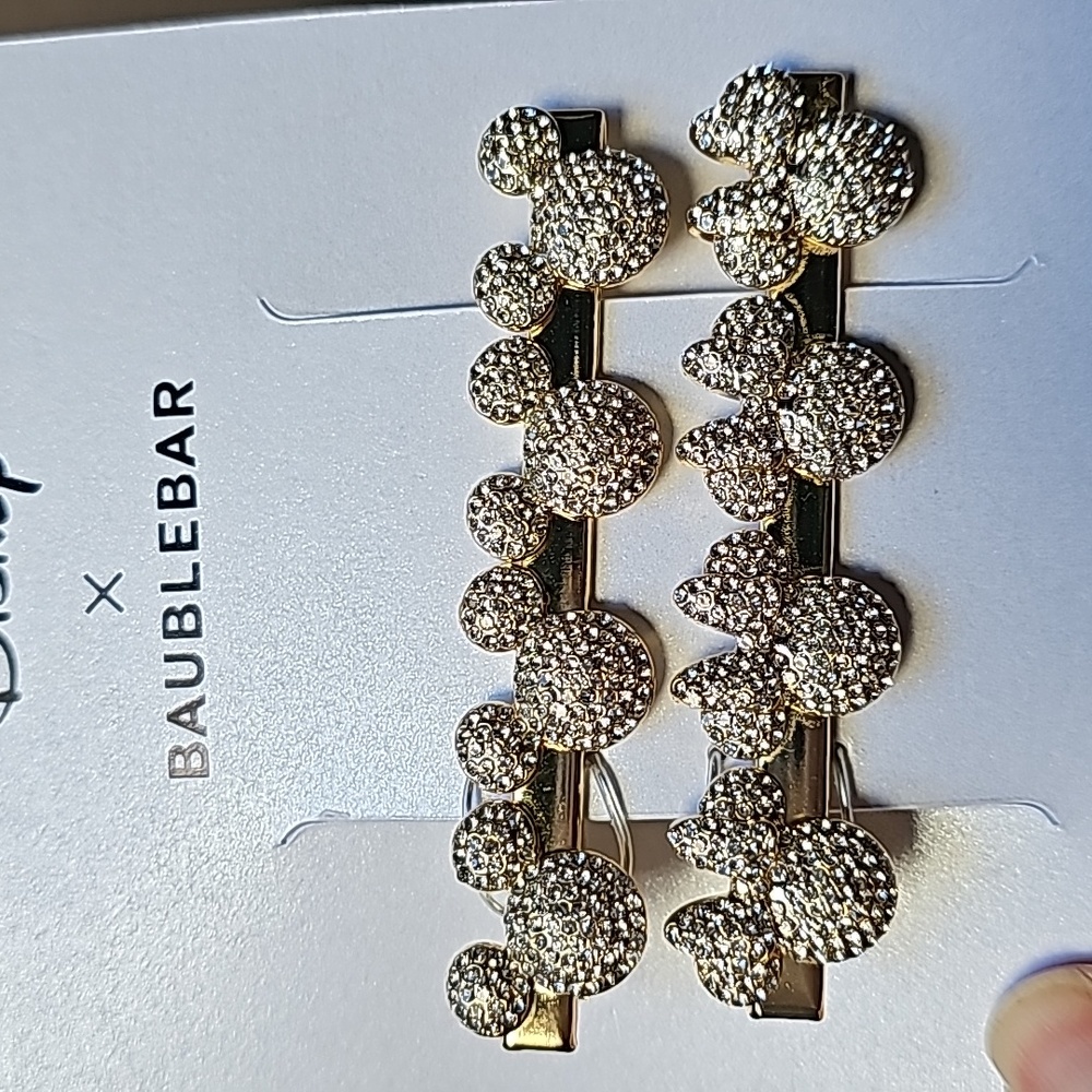 Disney x Baublebar 2 pc. Mickey & Minnie Gold & Rhinestone Hair Clips - Picture 5 of 7
